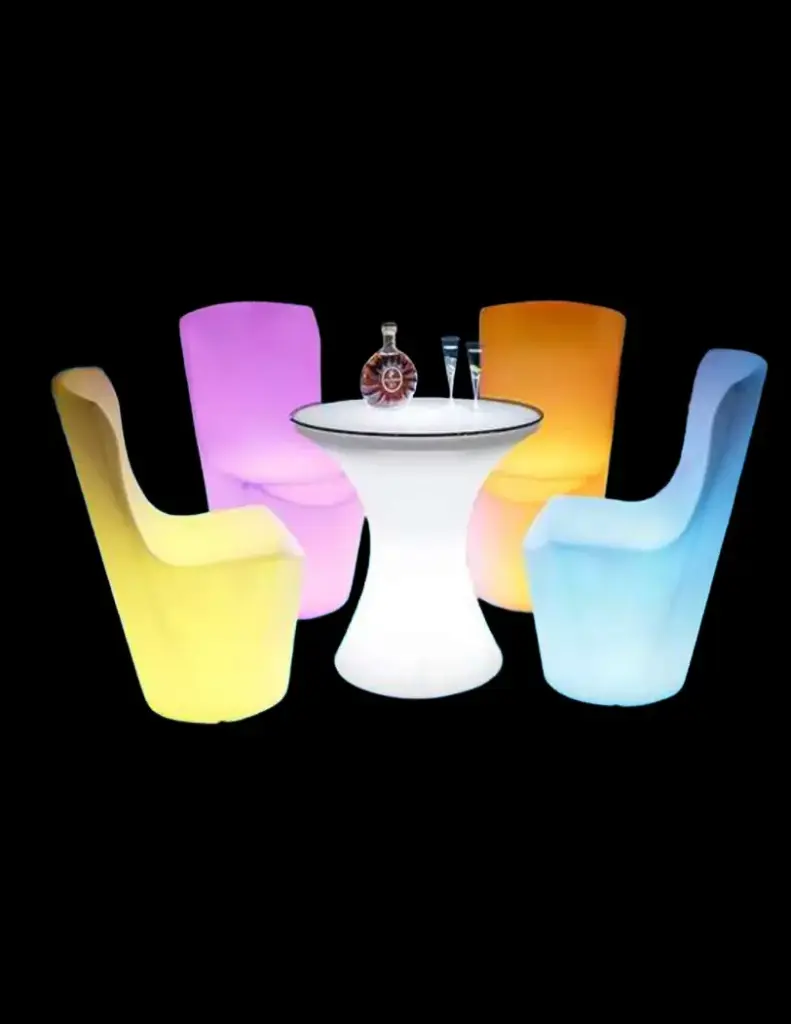 Set de Mesa de Cóctel con Sillas LED (1 mesa + 4 sillas)